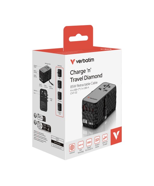 ALIMENTATION INTERNATIONALE 85W AVEC CABLE INTÉGRÉ VERBATIM