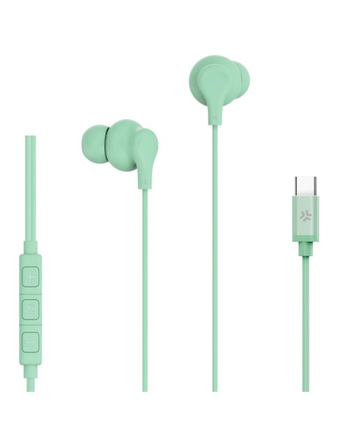 ECOUTEURS INTRAS COLOR  TYPE C VERT AVEC MICRO CELLY