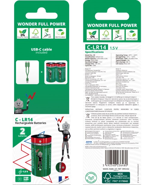 PACK DE 2 ACCUS LR14 C RECHARGEABLE USB C WONDER