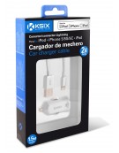 KIT ADAPTATEUR USB ALLUME CIGARE 2,4A + CABLE LIGHTNING MFI KSIX