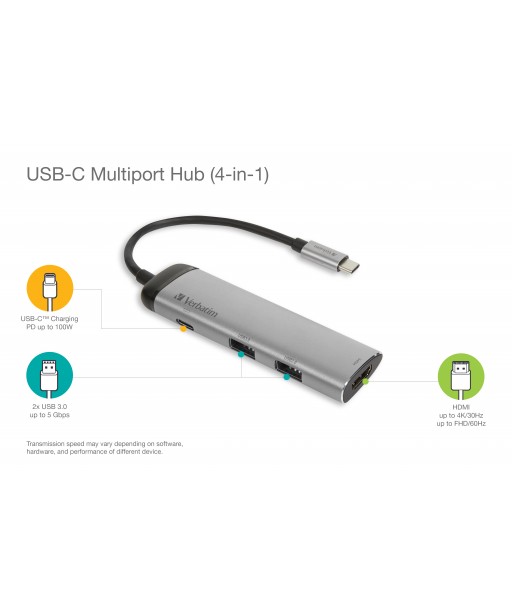 HUB USB C 4 EN 1 HDMI 4K VERBATIM