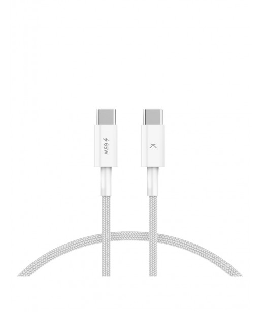 CABLE USB C VERS USB TYPE C TRESSE 65W 1M BLANC KSIX