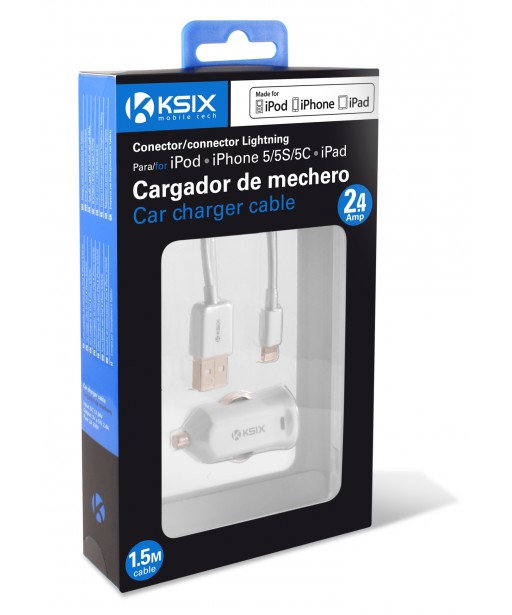 KIT ADAPTATEUR USB ALLUME CIGARE 2,4A + CABLE LIGHTNING MFI KSIX