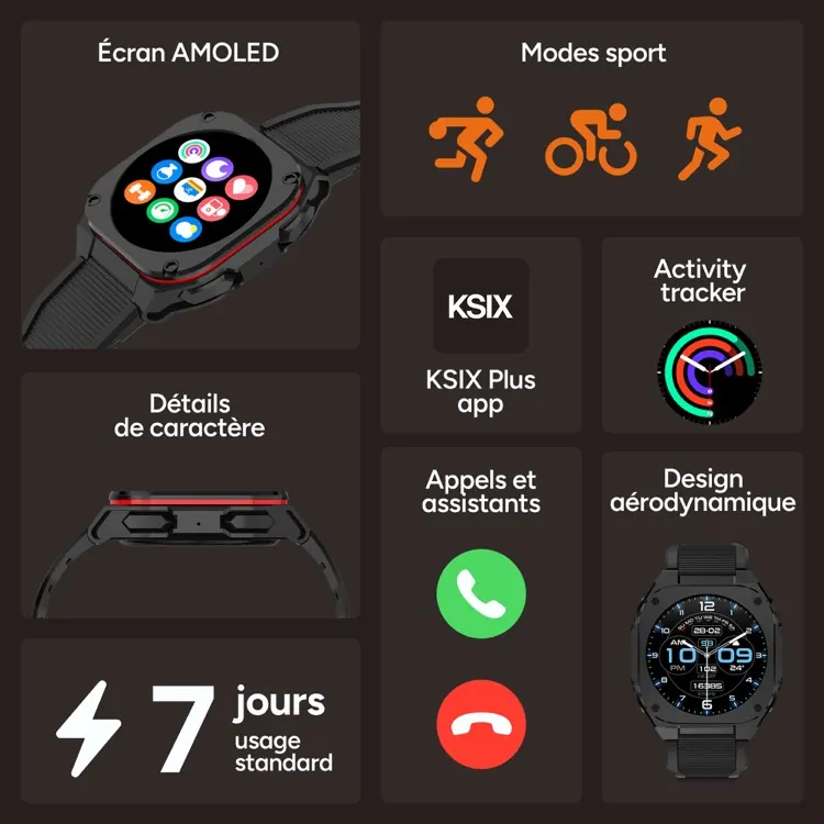Montre connectee zenthium noire — KSIX, vue 1