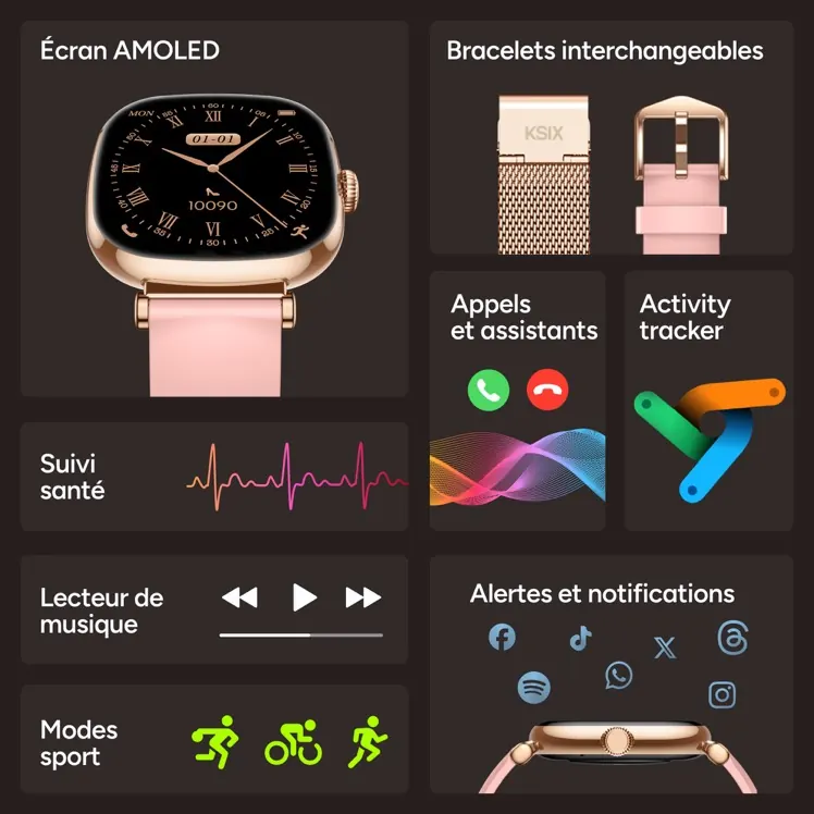 Montre connectee iria gold and pink — KSIX, vue 1