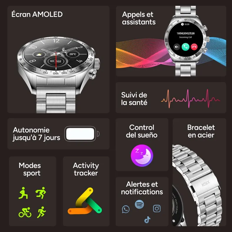 Montre connectee elite silver — KSIX, vue 1