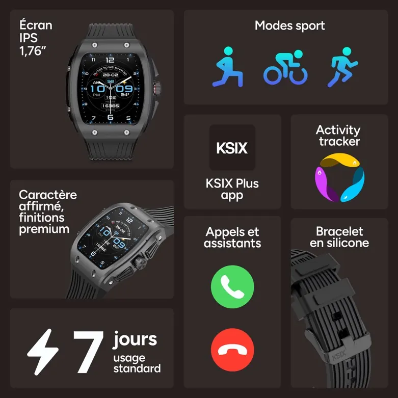 Montre connectee hero 2 noire — KSIX, vue 1