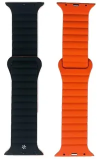 Bracelet silicone aimanté bicolore wbandmag pour Apple Watch 42/44/45mm noir/orange — CELLY, vue 2