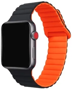 Bracelet silicone aimanté bicolore wbandmag pour Apple Watch 42/44/45mm noir/orange — CELLY