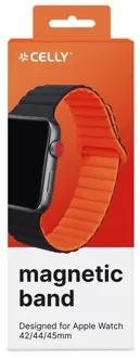 Bracelet silicone aimanté bicolore wbandmag pour Apple Watch 42/44/45mm noir/orange — CELLY, vue 3