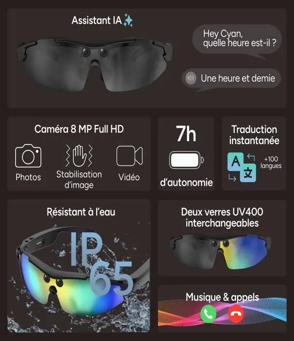 Lunettes sport caméra vector AI noir — KSIX, vue 2