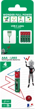 Pack de 4 accus LR03 aaa rechargeable USB-C — WONDER, vue 3