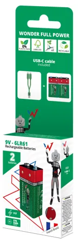 Pack de 2 accus lr20 d rechargeable USB c — WONDER, vue 2