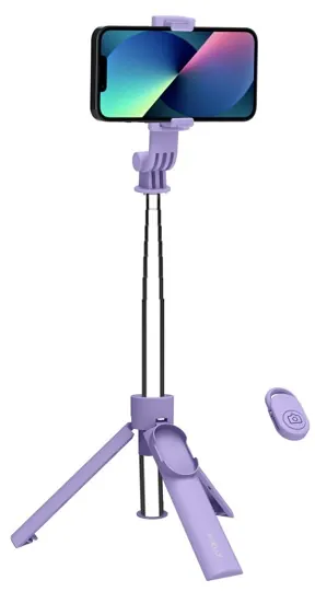 Trépied télécommande selfie stick violet — CELLY, vue 1