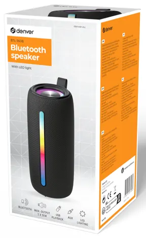 Enceinte bt 2x5w RGB USB msd aux btl-360b noire — DENVER, vue 3