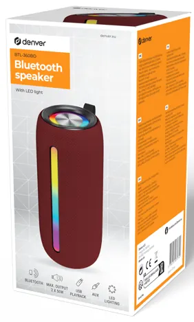 Enceinte bt 2x5w RGB USB msd aux btl-360b rouge — DENVER, vue 3