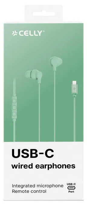 Écouteurs intras color USB-C vert avec micro — CELLY, vue 2