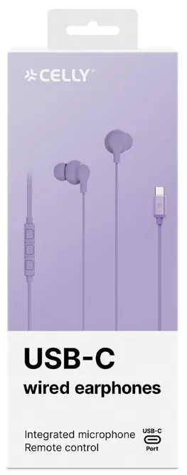 Écouteurs intras color USB-C violet avec micro — CELLY, vue 2