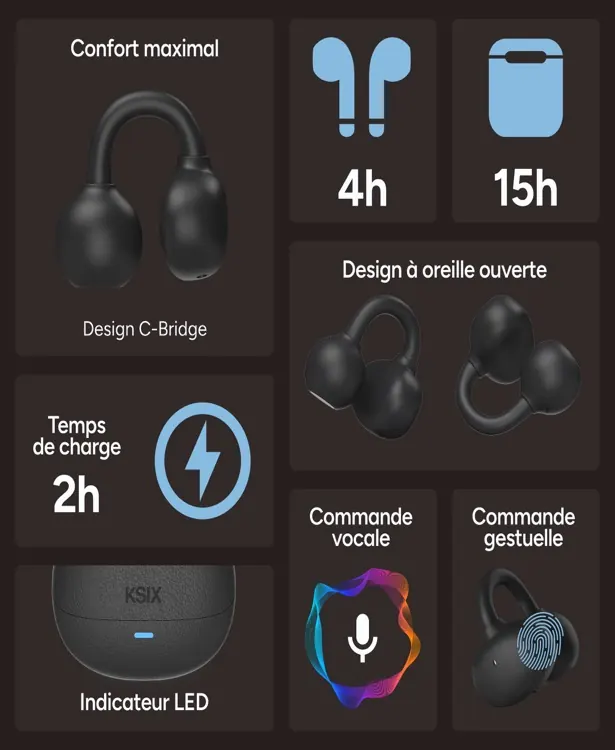 Intras TWS bt clipon noir — KSIX, vue 1