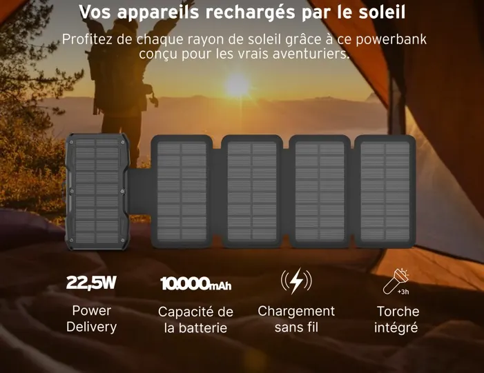 Powerbank solaire 10000 mah noire — HEAD, vue 1