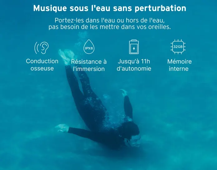 Ecouteur sports à induction waterproof noir — HEAD, vue 1