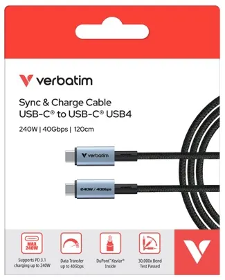 Cable USB c charge date et vidéo 4K 240w 120cm noir — VERBATIM, vue 5