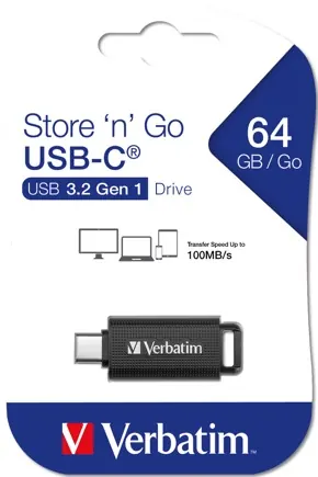 Clé USB-C retractable 64 Go noire — VERBATIM