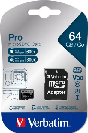 Micro sdhc 64gb u3 4K ac adapt — VERBATIM, vue 3