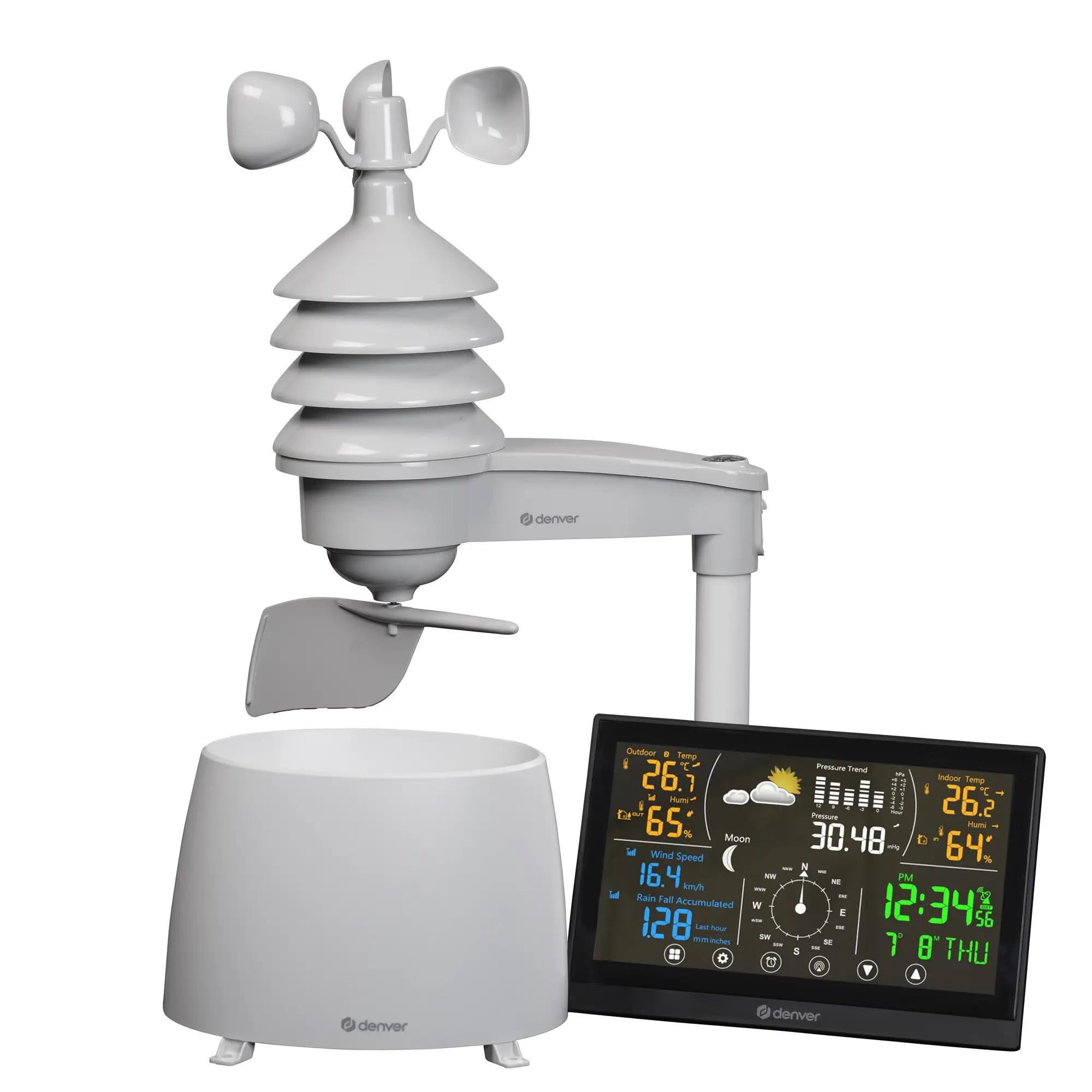 Station Météo Avec Capteur Ext Et Pluviomètre Et Vent WS-650 Noire — DENVER, vue 1