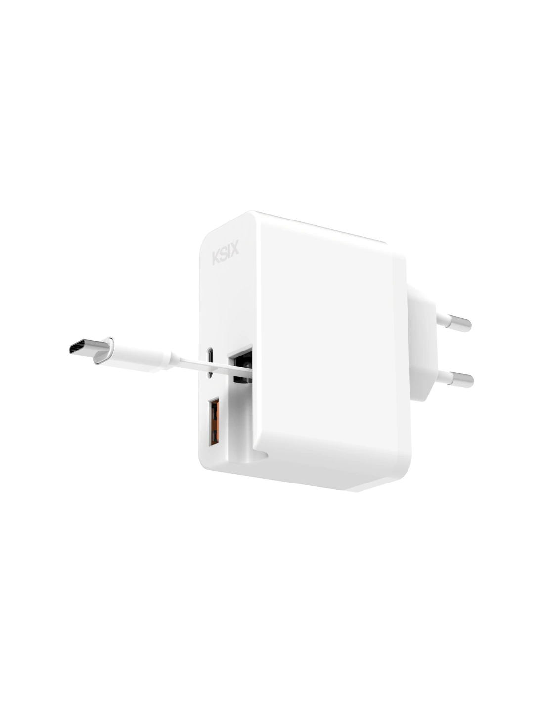 Chargeur Gan 65W Pd Avec Cable Intégré Blanc — KSIX, vue 1