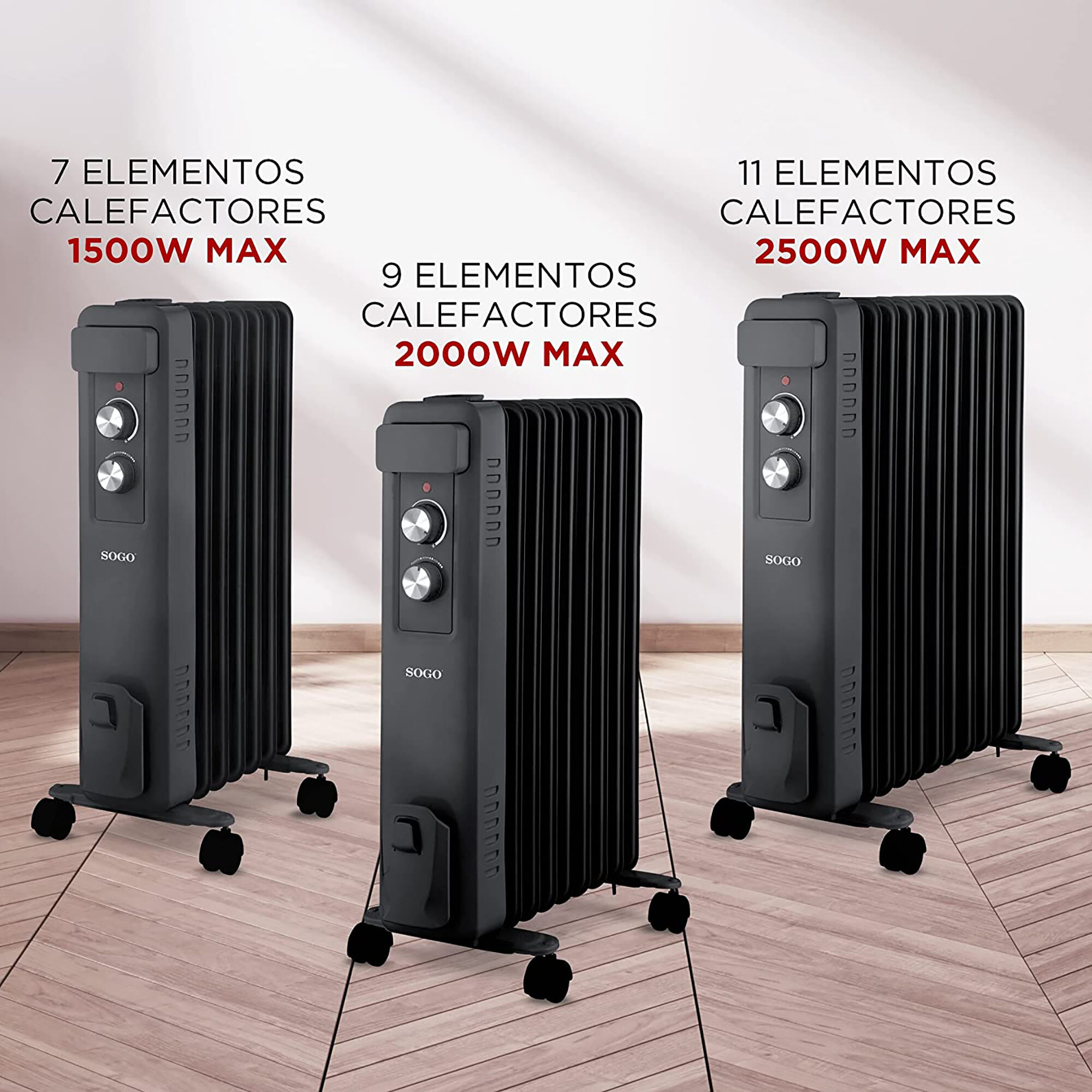 Radiateur À Huile 9 Éléments 2000W CAL-SS-18460 — SOGO, vue 3