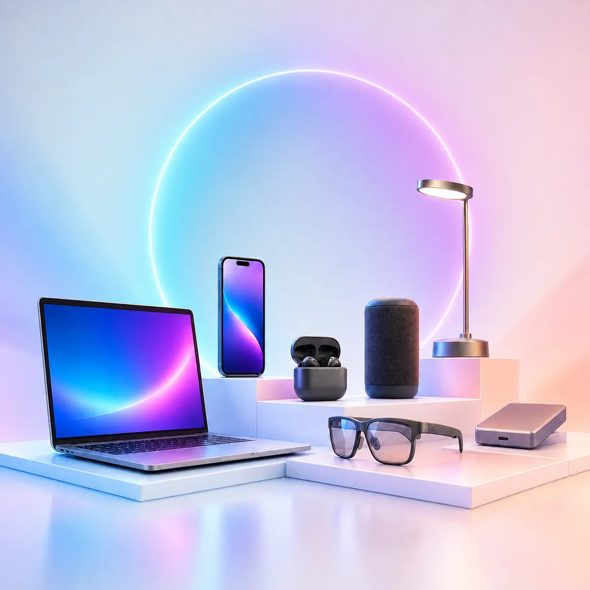 Sélection colorée de produits technologiques distribués par CAP DISTRIBUTION